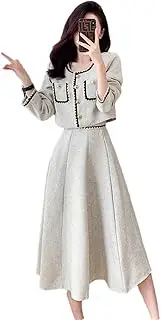 [Generic] Women Short Jacket Coat + Long Skirt Suits Korean Elegant Small Fragrance Two Piece Set