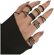 [CSIYANJRY99] Black Knuckle Rings Set for Women Girls Vintage Stackable Midi Rings Boho Crystal Pearl Sea Wave Finger Ring Pack
