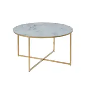 Modern Furniture KOLINA Glass Marble Round Coffee Table 80cm White/ Gold Chrome