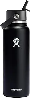 Hydro Flask 40 Oz Wide Mouth Flex Straw Cap Black Insulated Beverage Bottle with Straw