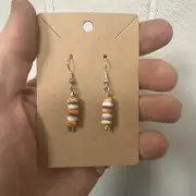 Hand Beaded Wampum Shell & Spiny Oyster Shell Dangle Earrings ❤️