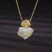 14K Two-Tone Gold Plated 1.40Ct Round Cut Real Moissanite Love Heart Pendant