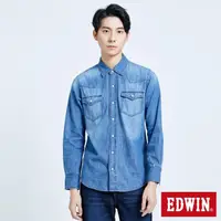 在飛比找momo購物網優惠-【EDWIN】男裝 塗鴉系列 基本牛仔襯衫(拔洗藍)