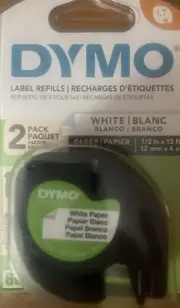 2 Pack DYMO LetraTag Plus LT-100H Tape Refills 91330 Label White + Black 1/2in