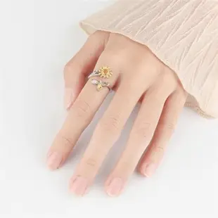 【I.Dear Jewelry】正白K-蜜蜂與花-韓國網紅款花朵旋轉紓壓鑲鑽開口銀戒指(韓劇/轉運/靈動戒指)現貨