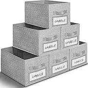 MISSLO 6 Pack Closet Storage Bins for Shelves with Label Holders Linen Closet Storage Basket for Organizing Clothes Organizers Non-Metal Fabric Storage Bin Organizer, Gray