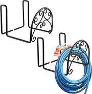 Wonderjune 2 Pcs Hose Holder Wall Mount Garden Heavy Duty Hanger Fits 3/4 Inch to 1-1/4 Inch Railing for Expandable Hose Reel Water Pocket Flexible Hook(Black)