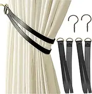 glrovazas Leather Curtain Tiebacks 2 Pack Leather Drapery Tiebacks Drape Holder Holdbacks Tiebacks for Balcony Curtain Buckle Decorative Accessories (Black)