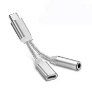 Usb-c Type C To 3.5mm Aux Jack Charging Audio Adapter 2 In 1 Splitter silver