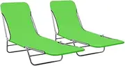 vidaXL 2X Folding Sun Loungers Garden Outdoor Patio Foldable Lounge Bed Daybed Seating Seat Sitting Furniture Steel and Fabric Green