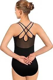 [MOLLDAN] Dance Leotard for Women Camisole Ballet Wear,Double Straps with Mesh Back,Chest Padded