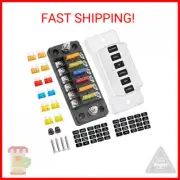 ELECTOP 6 Way Fuse Block Blade Fuse Box with Negative Bus, 6 Circuit Fuse Holder
