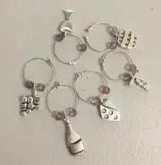 Sarah Coventry Sterling Silver Wine Glass Charms Set of 6, NEW