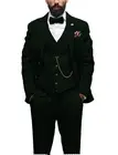 Men 3 Piece Suit Tweed Herringbone Wedding Tuxedo Suit Blazer Vest Size 42 44 46