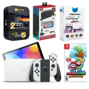 Nintendo Switch White OLED + Mario & Luigi: Brothership + Accessory Gamer Kit