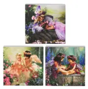 Gorgeous Set Of 3 Fairyland Angel Child Girls Mdf Block Shelf Sitter Wall Art