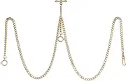 [TREEWETO] Pocket Watch Double Albert Chain T-Bar Watch Chain Link 16 inch 3 Hooks Bronze/Silver/Gold/Black Classic Antique Fob T Bar