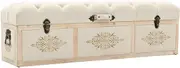 Storage Bench 110 cm Cream Solid Firwood and Fabric Storage Furniture