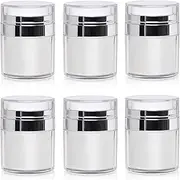 6 Pack Airless Pump Jars, 50ml Pump Dispenser, Refillable Airless Travel Jars, Acrylic Lotion Dispenser for Thick Moisturizer, Skincare Cream, Travel Lotion Container