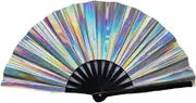 Boots On The Ground Hand Fan, Foldable Craft Holding Laser Colors Hand Fan, for Line Dancing, Large Holographic Iridescent Clack Fans for Performers, Dance Enthusiasts Gift (A)