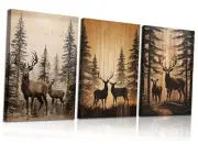 3Pcs Canvas Wall Art Country Farmhouse Wall Decor 16x24in-canvas Forest Elk