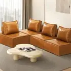 4PC Modular Sofa Lounge Chair Armless TOFU Back PU Leather Brown Oikiture