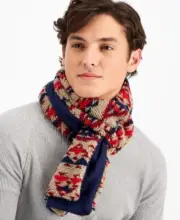 Sun + Stone Men's Geometric Fleece Scarf Red Size Regular