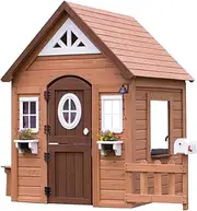 Backyard Discovery Aspen All Cedar Wood Cubby House, Hinged Dutch Door, Snack Bar Station, Play Accessories, Pot and Pans with Utensils, Mailbox, Fence