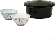 Hitsu: Far Infrared Ceramic Hitsu-kun & Mini Bowl Set, Arita Ware Flower Arabesque Mini Chazuke (Blue) (Red)