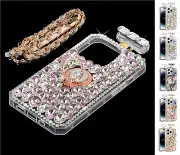For Apple iPhone 14 Pro Max - Diamond Perfume Bottle Cover Case Rhinestone Strap