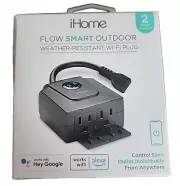 iHome Flow Smart Outdoor Weather -Resistant Wi-Fi Plug 2 smart outlets. New.