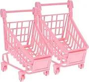 FOYTOKI 2pcs Mini Shopping Cart Cute Pink Trolley Props for Desktop Photography for Play Develop Creativity and Coordination Mini Utility Cart
