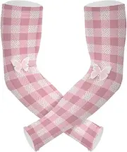 [Yoogain] UV Protection Upper Arm Compression Lovely Pink Lace Butterfly Plaid Baseball Sleeves Sun & UV Protection High Elasticity cubre brazos, Lovely Pink Lace Butterfly Plaid