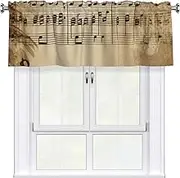LHBWCVN Music Notes on Old Paper Valances for Windows, Rod Pocket Window Treatment Drapes Farmhouse Kitchen Curtains Short Blackout Window Curtains for Living Room Bedroom Decor 54x18 Inch