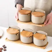 Handmade Ceramic Spicy Jar Set with Spoon and Tray - Seasoning Containers