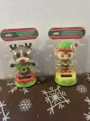SOLAR DANCING ELF & Blinking Dancing Reindeer BOBBLE HEAD SUN NEW CHRISTMAS
