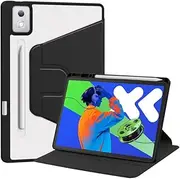 Jarttarn Case for Lenovo Idea Tab Pro 12.7 inch (2025) TB373FU TB375FC Tablet Leather Case with Auto Sleep/Wake, 360 Rotation Stand Clear Acrylic Back Cover with Pencil Holder (Black)