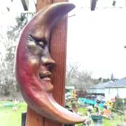 Weatherproof Indoor & Outdoor Red Moon Wall Sculpture, Handmade Garden, Yard Art