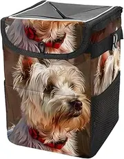 Car Trash Can with Lid and Storage Pockets Leak-Proof Organizer,Multipurpose Trash Bin for Car,Dog Painting Art Style