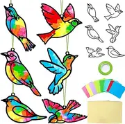 Qyeahkj 36 Set Bird Tissue Paper Crafts DIY Bird Window Suncatcher Craft Kit Animal Hanging Decor Ornament for Summer School Home Activity Art Project Birthday Party Favors Gifts