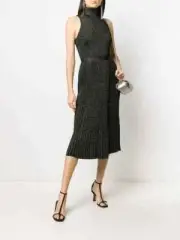 NWT Diane Von Furstenberg DVF Lennon Metallic Wool Dress Black/Silver Large