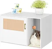 Hzuaneri Cat Litter Box Enclosure with Rattan Door, Hidden Litter Box Furniture, Boho Style Wooden Pet House Side End Table, Storage Cabinet Bench, Living Room, Bedroom, White CB05603X