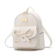 Nevenka Girls Bowknot Cute Leather Mini Backpack Purse for Women-White