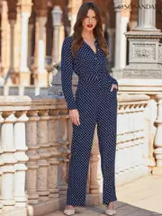 Sosandar Blue Spot Print Straight Leg Jumpsuit (B41365) | $96