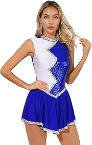 [Hedmy] Women's Sleeveless Mock Neck Sequins Color Block Figure Ice Skating Dress Lyrical Dance Costumes
