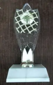 soccer ball and net trophy clear backdrop snap figure white base