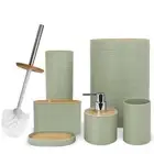 Bamboo Bathroom Accessories Set 6 Piece Ensemble Includes Soap Dispenser