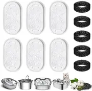 Cat Water Fountain Filters, Cat Fountain Filters Set, 6Pcs Activated Carbon Filter and 6Pcs Foam Filter, Pet Water Fountain Filters Replacement, Water Filters for 3.2L/2L Cat Water Fountain