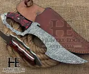 HUNTEX Handmade Damascus Blade Resin Handle FullTang Exotic American Tanto Knife