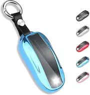 QBUC for Tesla Key Fob Cover with Keychain Soft TPU Protection Case Compatible with Tesla Model X (Blue)
